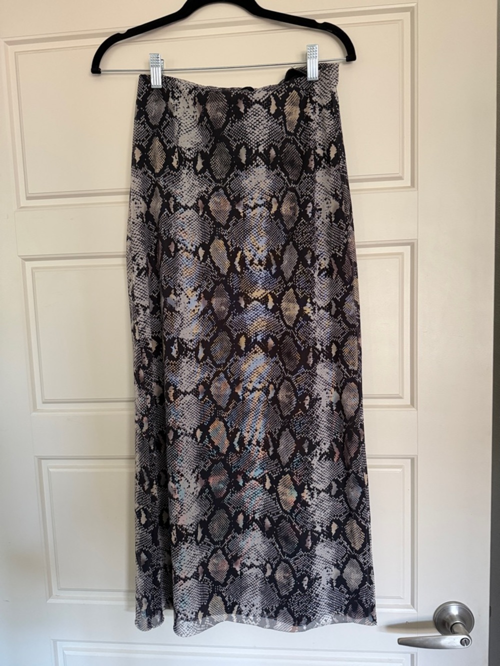 Zara Black and Taupe Snake-Print Midi Skirt